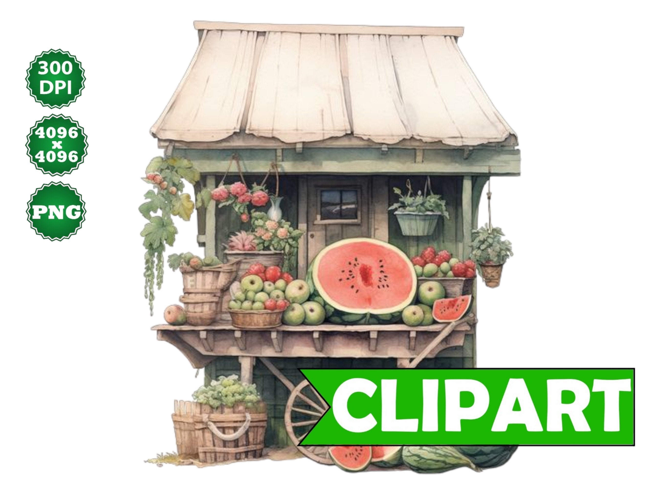 Watercolor Clipart Watermelon Stand Card Making Digital - Etsy