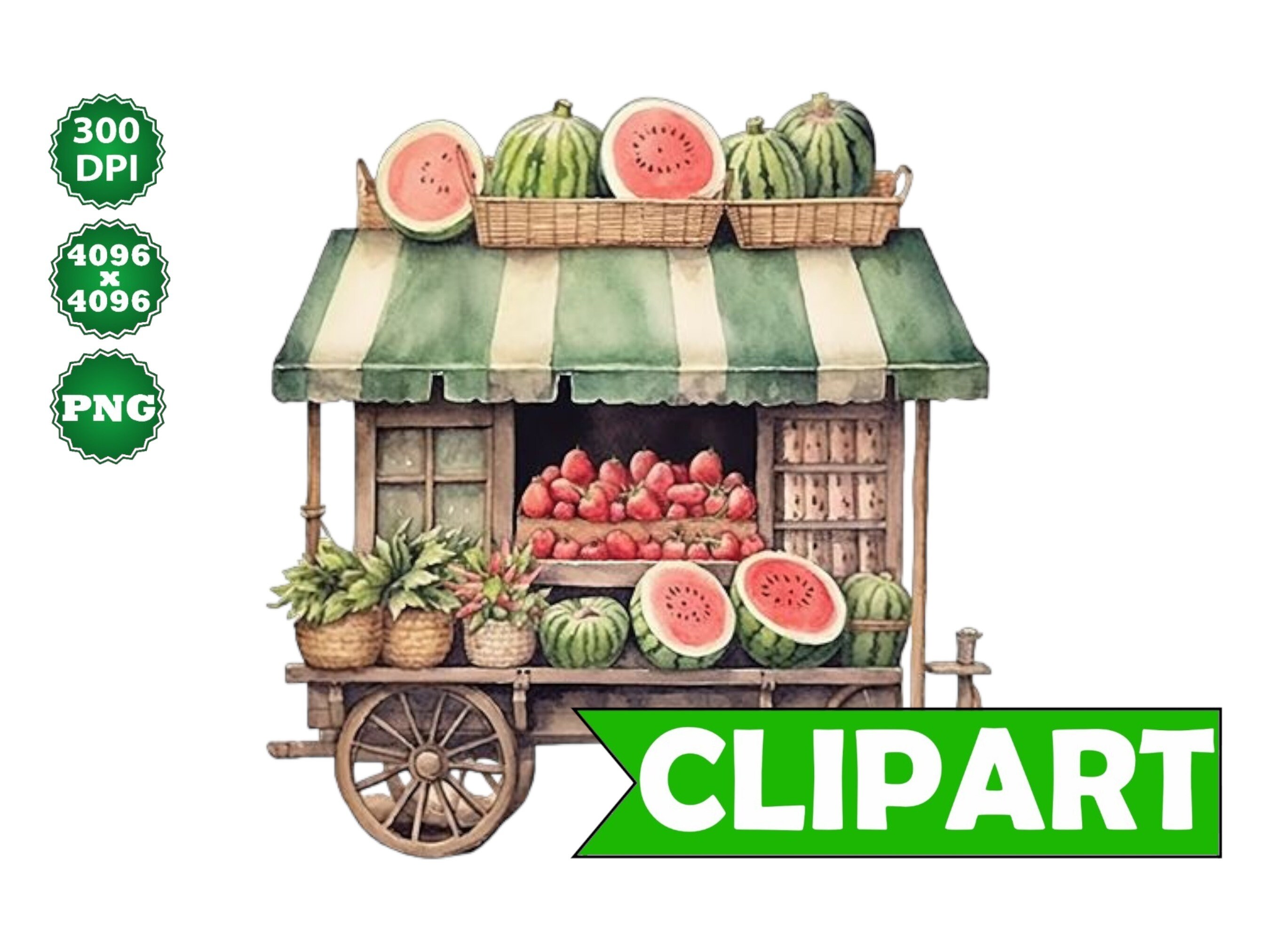 Watercolor Clipart Watermelon Stand Card Making Digital - Etsy