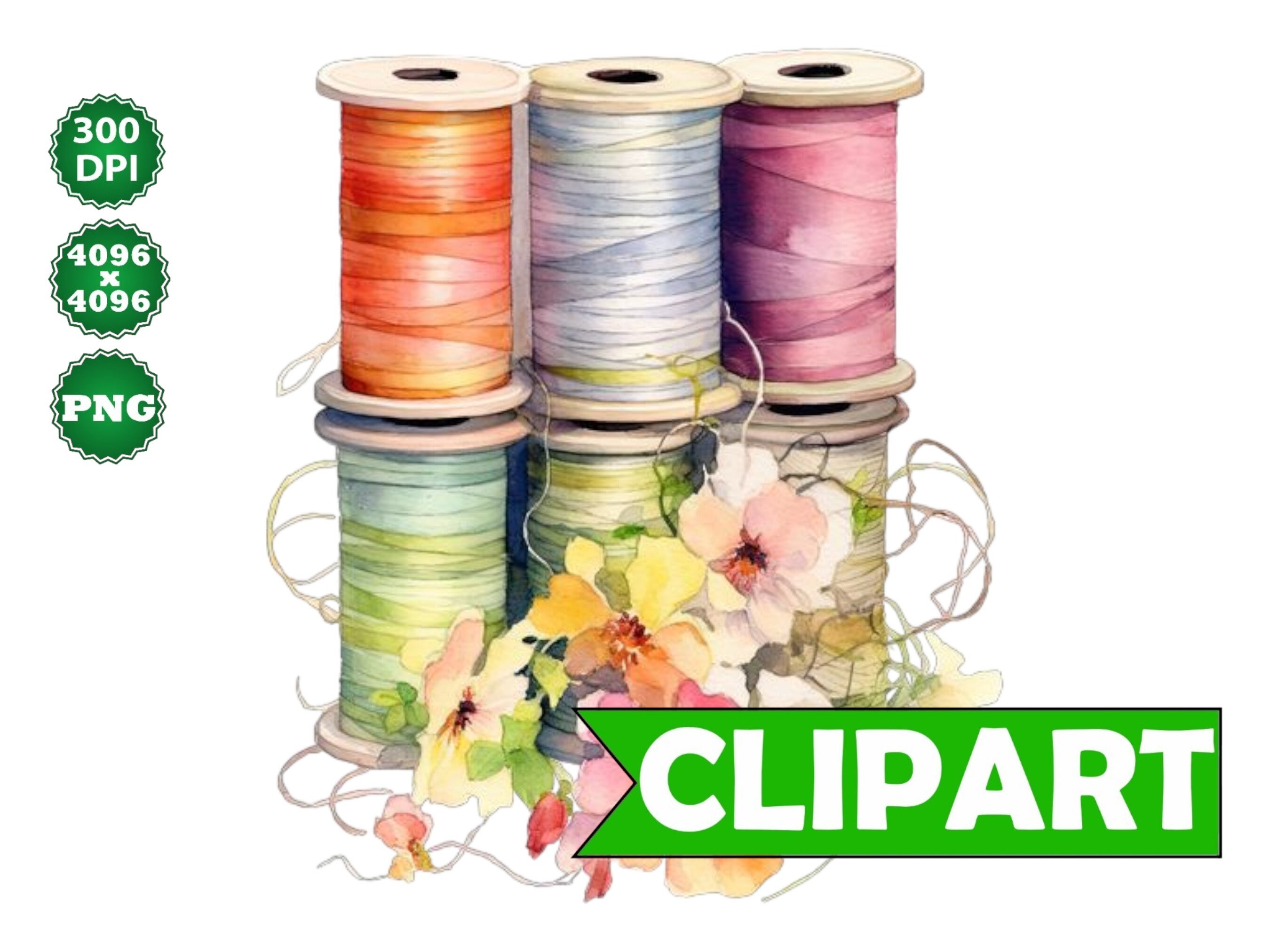 Watercolor Clipart, Sewing Thread Spools, Card Making, Digital Paper