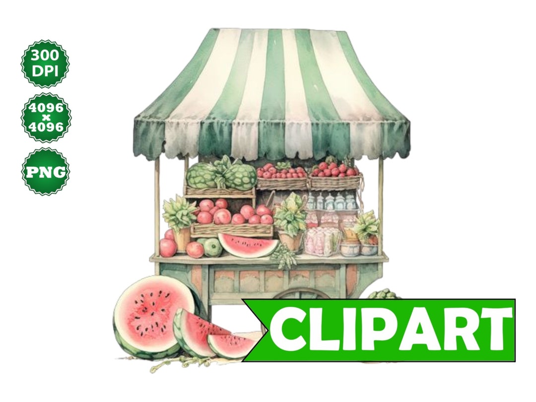 Watercolor Clipart Watermelon Stand Card Making Digital - Etsy