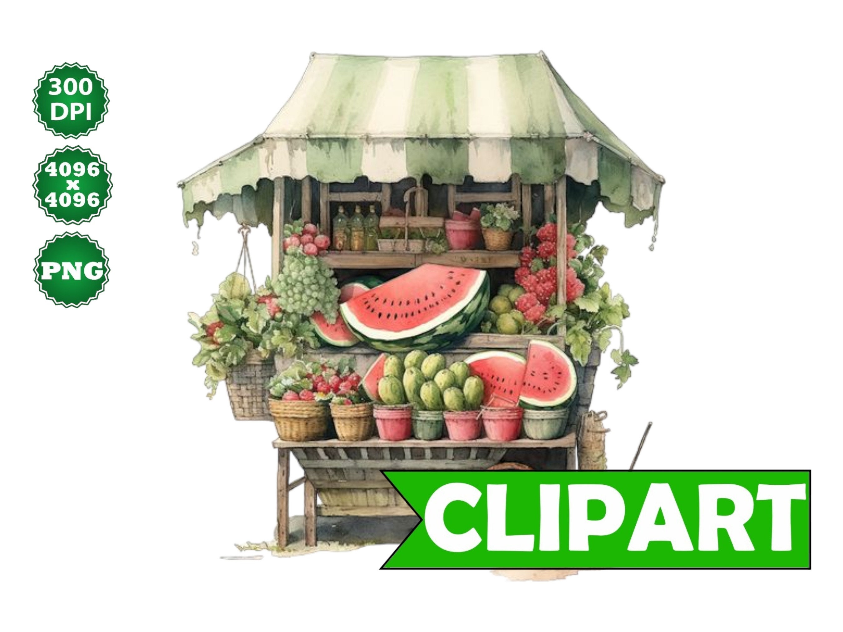 Watercolor Clipart Watermelon Stand Card Making Digital - Etsy