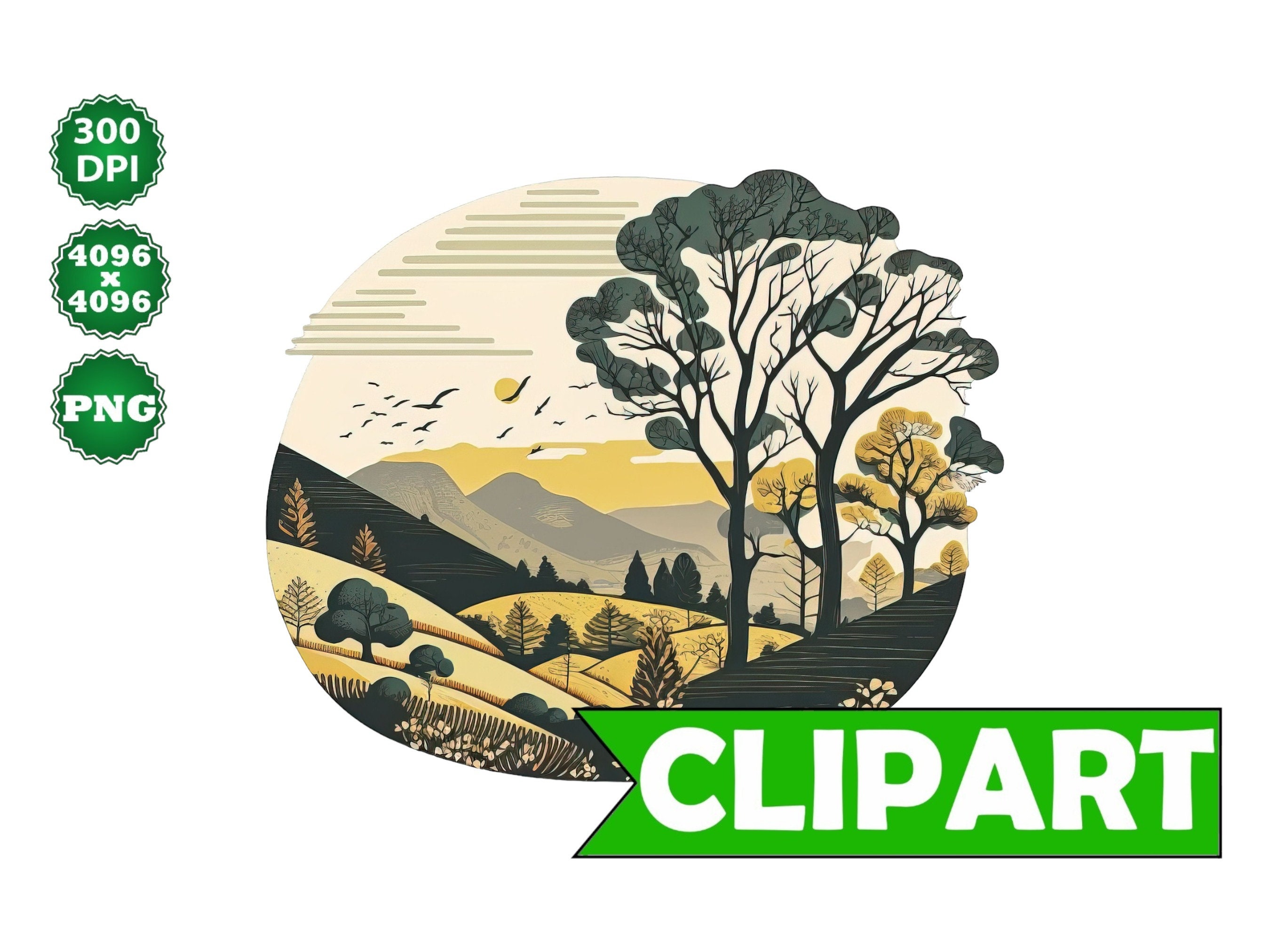 Watercolor Clipart Linocut Landscape Card Making Junk - Etsy