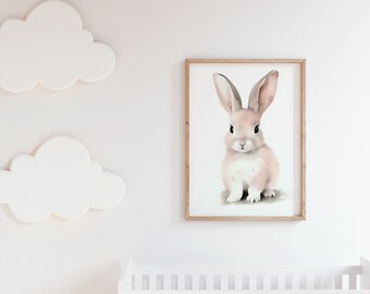 Baby Bunny Watercolour Nursery Print, Kids Room Decor (Digital Download)