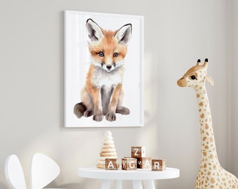 Baby Fox Watercolor Print, Nursery Decor, Animal Art (Digital Download)