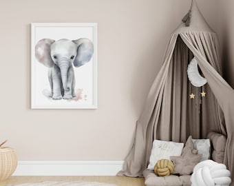 Baby Elephant Watercolour Print, Safari Nursery Art (Digital Download)
