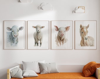 Farm Animals Watercolor Nursery Prints Set (Digital Download)