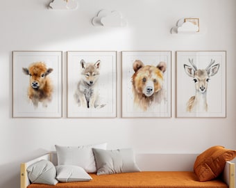 Yellowstone Animals Watercolor Prints, Nursery Decor (Digital Download)