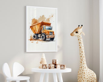 Watercolor Dump Truck Print, Construction Nursery Art (Digital Download)