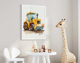 Bulldozer Watercolor Print, Construction Truck, Kids Room Art (Digital Download)