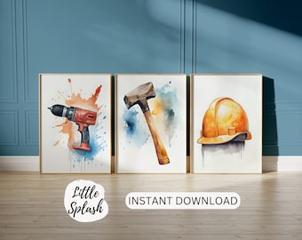 Tools Watercolor Print Set, Kids Room Decor (Digital Download)