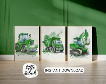 Construction Trucks Watercolor Prints, Boys Room Decor (Digital Download)