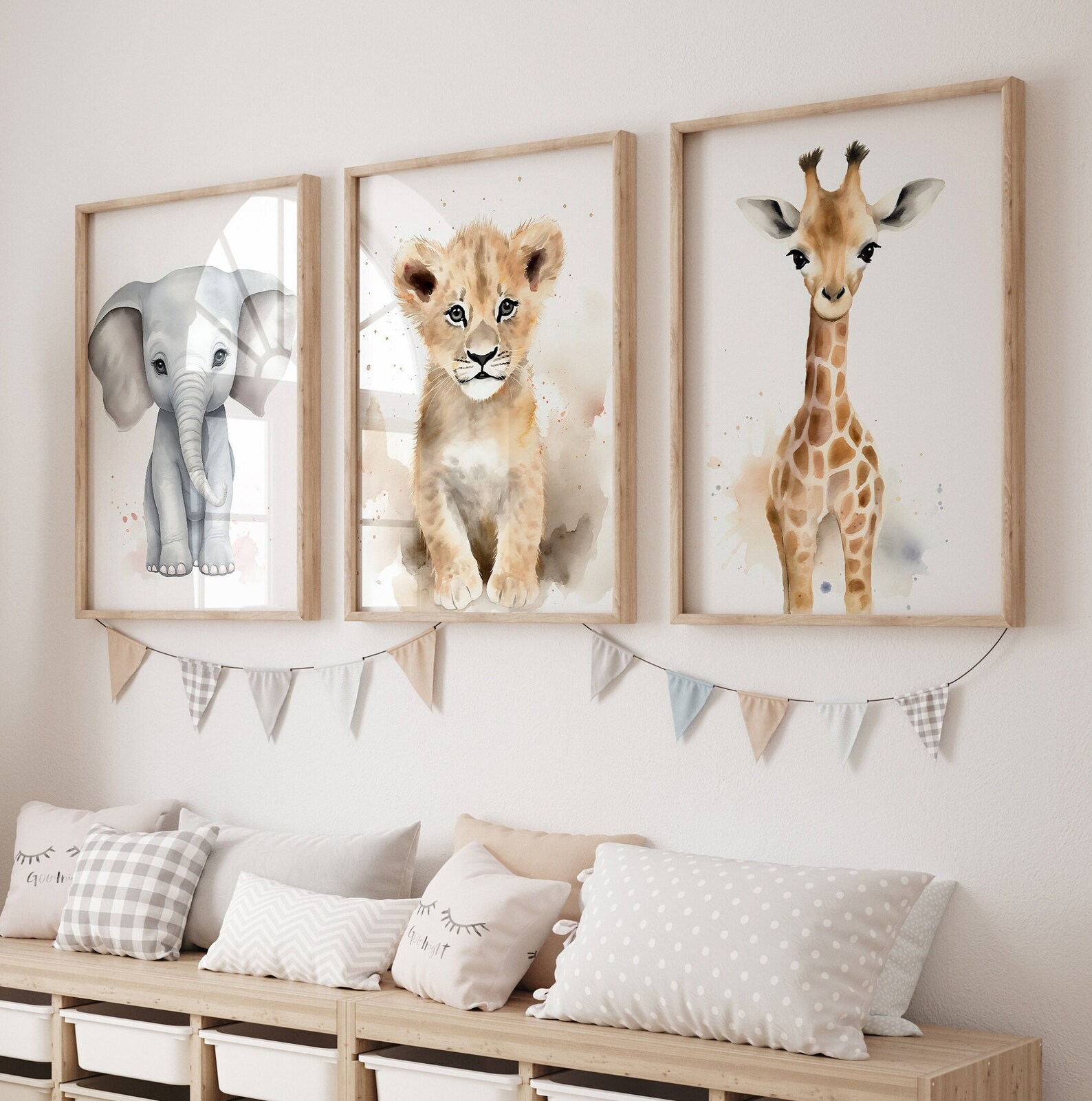 Safari Animals Nursery Print Set 3, Baby Animal Prints, African Nursery