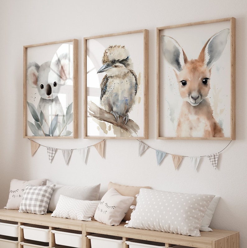 Australian Animals Watercolor Nursery Prints, Set of 3 (digital ...