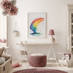 Rainbow Drip Watercolour Print, Nursery Wall Decor, Kids Playroom Art, Girls Bedroom Wall Art, Rainbow Print, Colourful Art Print