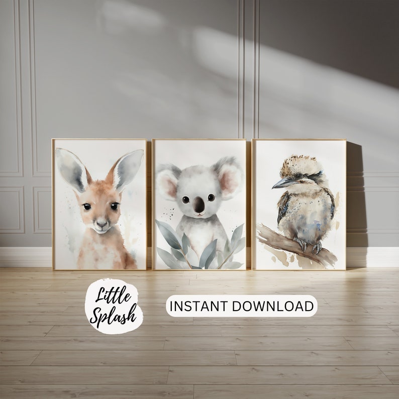 Australian Animals Watercolor Nursery Prints, Set of 3 (digital ...