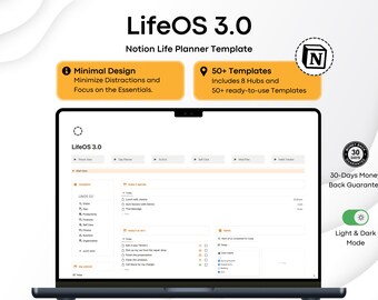 LifeOS 3.0 Ultimate Notion Life Planner Template: All in one Template Dashboard Second Brain | Digital Planner Aesthetic Dark Theme ADHD