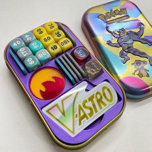 Insert de mini tin pokemon, organizador de dados y marcadores de juego de cartas pokemon TCG