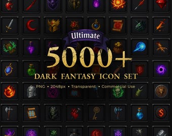 5000+ Dark Fantasy RPG Icons – Premium Fantasy Asset Pack, 2048px PNG – Role-playing symbols for DnD, Pen and Paper, Tabletop and more