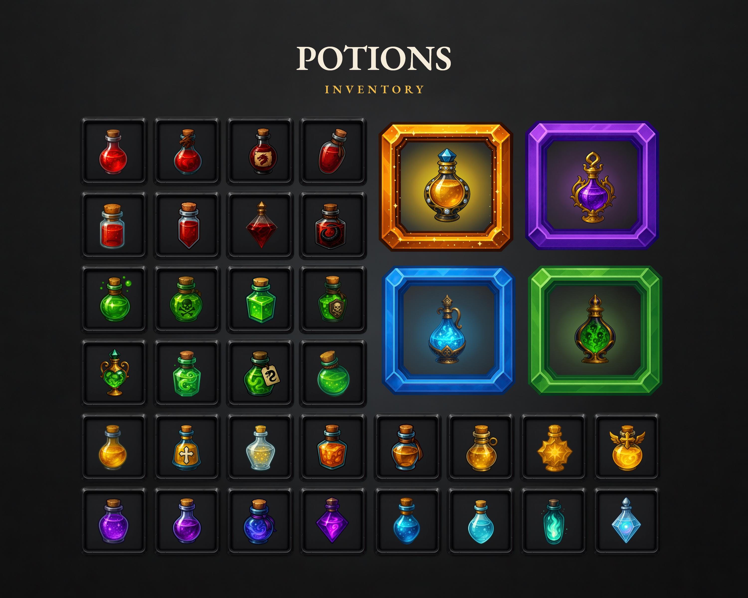 150+ Potion Icons – Dark Fantasy Potions and Elixirs (PNG 2048 Px) for ...
