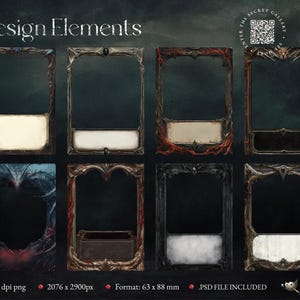 Dark Fantasy Kartenrahmen: Acht verschiedene Rahmen im Dark Fantasy Stil zur Gestaltung einzigartiger TCG-Karten.