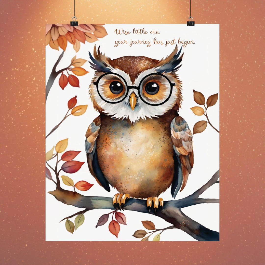 Wise Owl Nursery Wall Art Poster. Whimsical Woodland Baby Room Decor ...