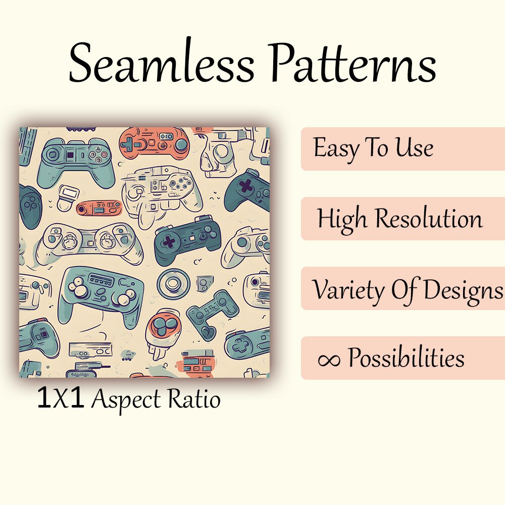 Video Game Seamless Digital Pattern | Digital Watercolor Gaming Pattern ...