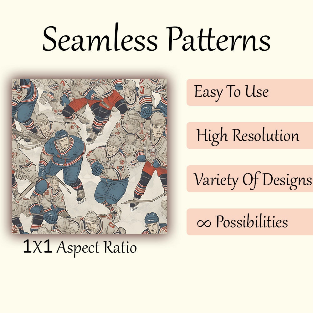 Hockey Seamless Digital Pattern | Digital Watercolor Ice Hockey Pattern ...