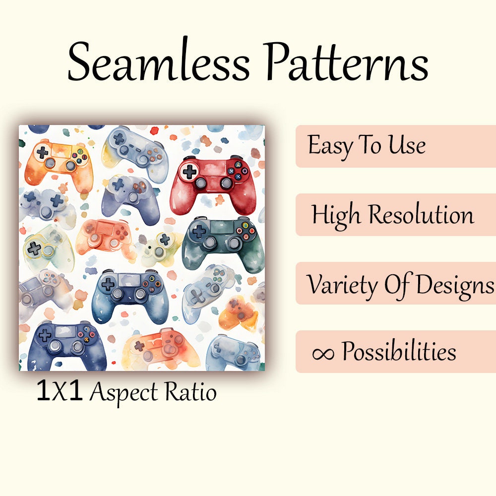 Video Game Seamless Digital Pattern | Digital Watercolor Gaming Pattern ...