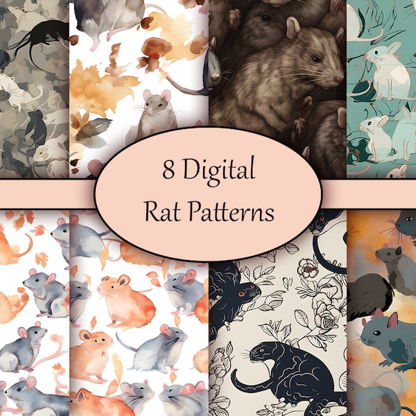 Rats Seamless Digital Pattern | digital watercolor rat mouse mice pattern printable scrapbook paper instant download modern cute abstract