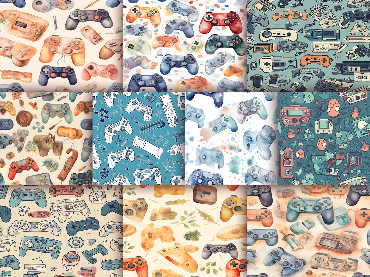 Video Game Seamless Digital Pattern | Digital Watercolor Gaming Pattern ...