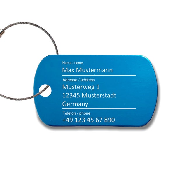 Kofferanhänger personalisiert mit Wunschgravur, Gepäckanhänger "Blau" aus Aluminum