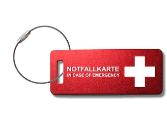 Emergency card / emergency tag / emergency card for e.g. a key ring, made of aluminum