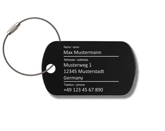 Luggage tag with desired engraving, luggage tag "Black" made of aluminum