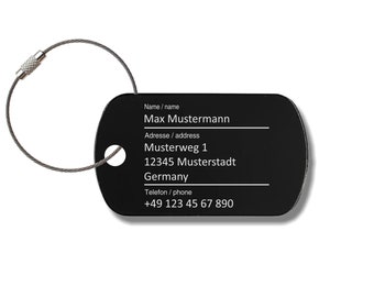 Kofferanhänger mit Wunschgravur, Gepäckanhänger "Schwarz" aus Aluminum