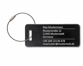 Luggage tag with desired engraving, luggage tag made of aluminum