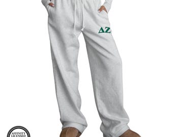 Delta Zeta Varsity Style Fleece Sweatpants | Super Soft & Cozy | Wide Leg | Puff Writing | Sorority Apparel | Sorority Merch Sisterhood