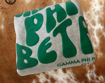 Gamma Phi Beta Puff Letters Hoodie - Sorority Sweatshirt for Gamma Phi Beta Sisters, Greek Life Apparel, Greek Letter, Sorority Merch