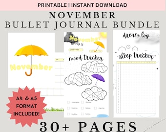 November 2026 Bullet Journal Printable Bundle Colorful | All In One Track Goals, Habit, Reading Bullett (Digital Download)