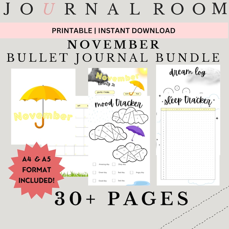 November 2026 Bullet Journal Printable Bundle Colorful | All in One ...