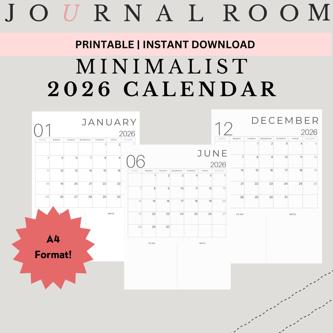 2026 Minimalist Calendar Printable | Modern 12 Month Planner (instant ...