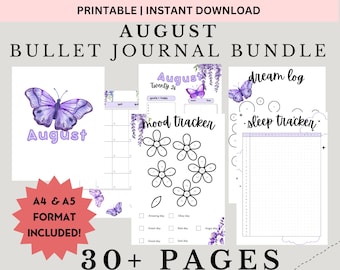 August 2026 Bullet Journal Printable Bundle Colorful | All In One Track Goals, Habit, Reading Bullett (Digital Download)