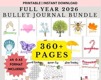 FULL YEAR 2026 Bullet Journal Printable Bundle Colorful Themed | All In One Track Goals, Habit, Reading Bullett (Digital Download)