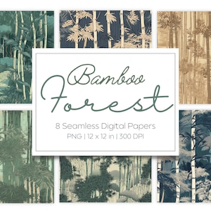 BAMBOO FOREST Papel imprimible digital con patrones sin costuras - Colección de paisajes japoneses para Scrapbooking, Origami y más / Descarga instantánea