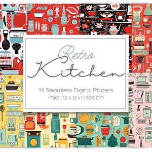 RETRO KITCHEN, Vintage, Kitchen Appliances, Seamless Repeat Pattern, Printable Digital Paper, for Backgrounds