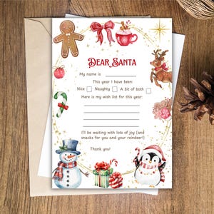 Letter To Santa Druckbare Einfach zu druckende Weihnachtswunschliste für Kinder, Sofortiger Download A4, A5 und US Letter, Weihnachtsrahmen