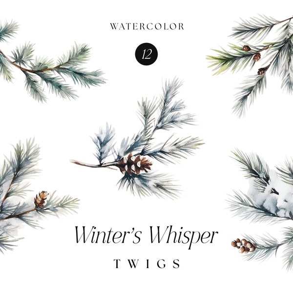 Watercolor Twigs - SET ITEM - Snowy Twigs - Winter Clipart - Watercolor Branches  | Commercial Free