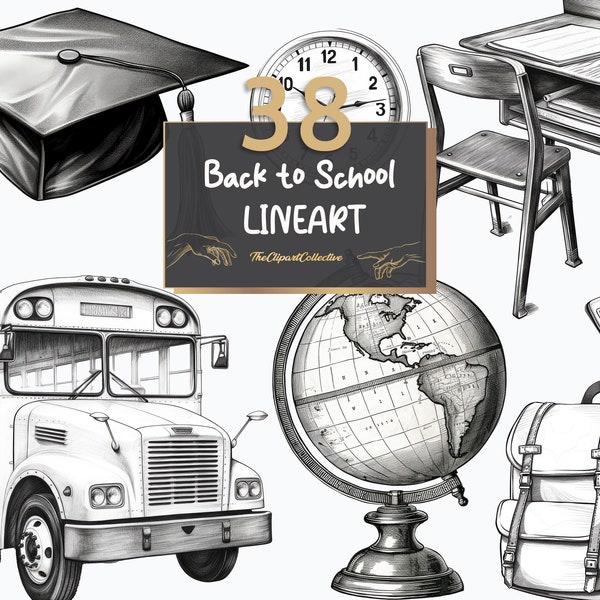 Back to school lineart PNG, School enrollment Clipart, Black and white school utilities | Commercial Free