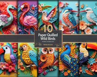 10 Paper Quilled 3D Wild Birds Tile, Paper Cut Birds, Paper Quilling Art, 25oz Skinny Tumbler Digital Tile - Commercial Free