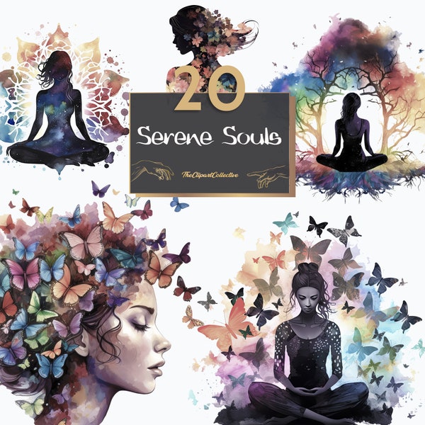 Serene Souls Clipart, Spiritual Women Clipart, Meditative Women PNG, Divine Feminine PNG | Commercial Free