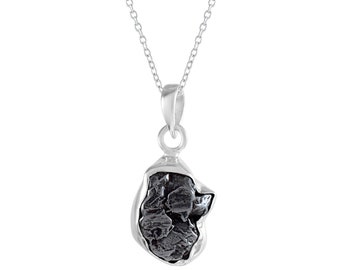 Pendentif météorite brut, août, pierre de naissance, pendentif météorite en argent sterling 925 avec chaîne en argent de 18 pouces, cadeau pour elle